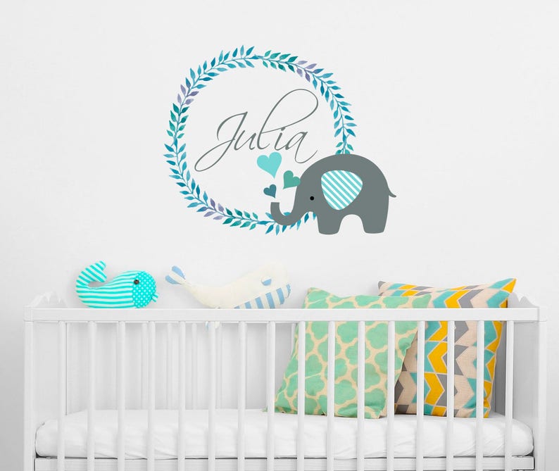 Elephant Wall Decal Nursery Name Decor Vinyl Ba14