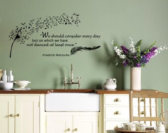 Wall Decals Quote Nietzsche Dandelion Feather Music Notes Home Vinyl Decal Sticker Kids Nursery Baby Room Decor V75