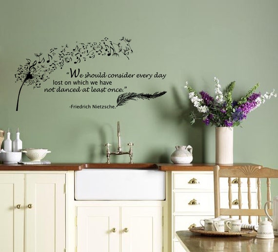 Wall Decals Quote Nietzsche Dandelion Feather Music Notes Home