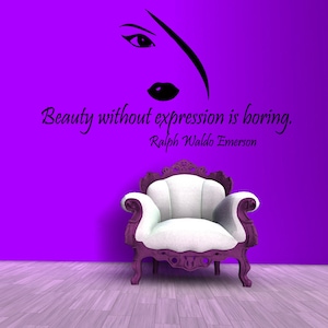 Girl Wall Decals Quote Beauty Without Expression Is Boring Beauty Salon Woman Face Vinyl Decal Sticker Art Mural Living Room Decor m601