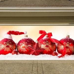 Christmas Garage Door Covers 3D Banners Outside Art Home Christmas Ball Decor for Doors Winter Design Billboard Outdoor G66 image 1