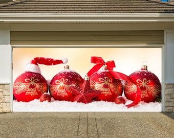 Christmas Garage Door Covers 3D Banners Outside Art Home Christmas Ball Decor for Doors Winter Design Billboard Outdoor G66