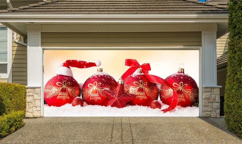 Christmas Garage Door Covers 3D Banners Outside Art Home Christmas Ball Decor for Doors Winter Design Billboard Outdoor G66 image 1