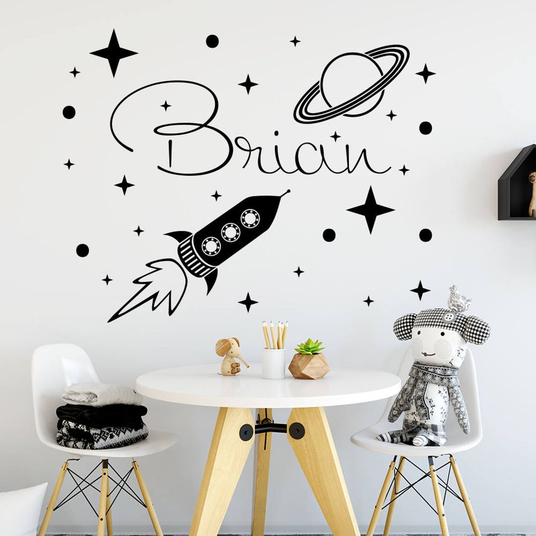 Boys Name Wall Decal, Name Sticker, Space Decal, Space Ship Sticker ...