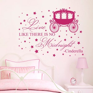 Cinderella-Wandtattoo Zitat zu leben, als gäbe es keine Mitternacht Aufkleber Kinderzimmer Baby Mädchen Zimmer Dekor Wagen Vinyl Stern Aufkleber Home Art J125