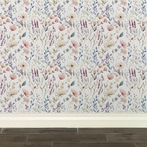 Watercolor Floral Wallpaper, Soft Pastel Peel and Stick Décor - Ethereal Garden