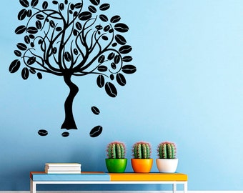 Kaffeebaum Wall Decals Kaffeebohnen Cafe Küche Floral Interior Design Kunst Wandbild Vinyl Aufkleber Aufkleber Wohnzimmer Wohnkultur m654