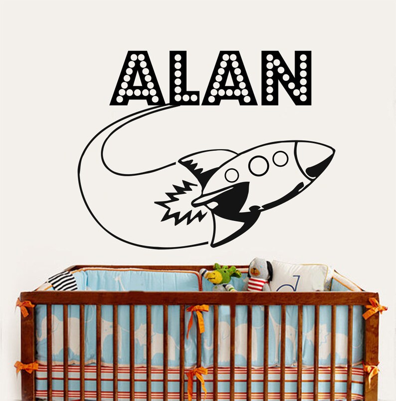 Name Wall Decal Space Nursery Decor Rocket Wall Decal Boy Etsy