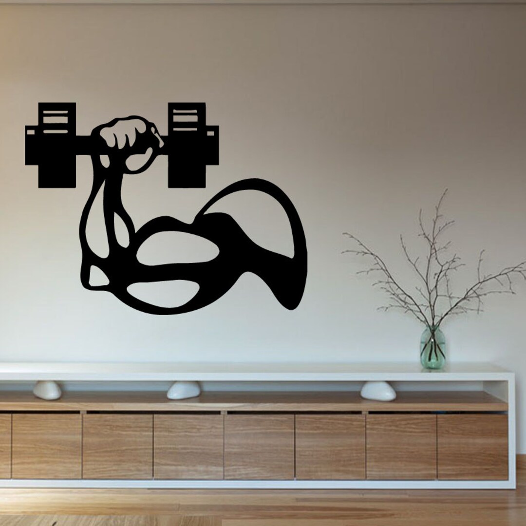 Gym Hand Sticker Wall Decals Sport People Bodybuilder Man's Hand With Dumbbell Gym ...