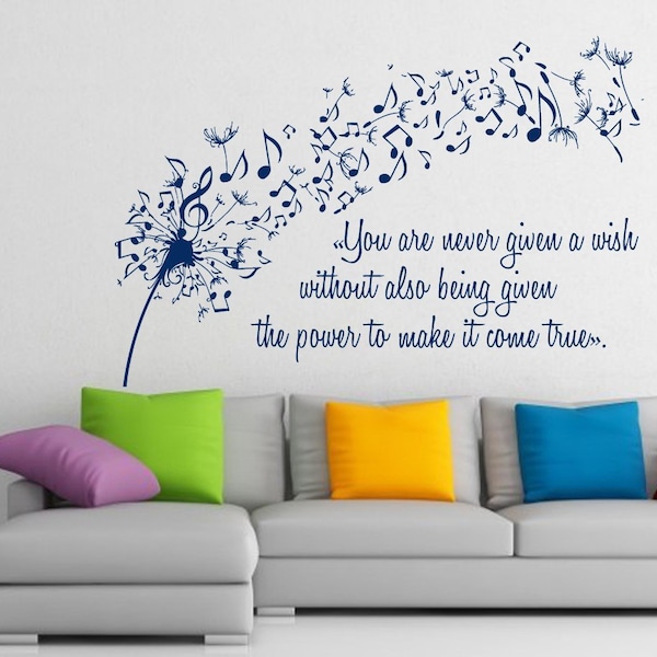 FREE SHIPPING Dandelion Wall Decals Music Quote Musical Notes Music Note Art Mural Home Vinyl Decal Sticker Living Room Interior Decor m414