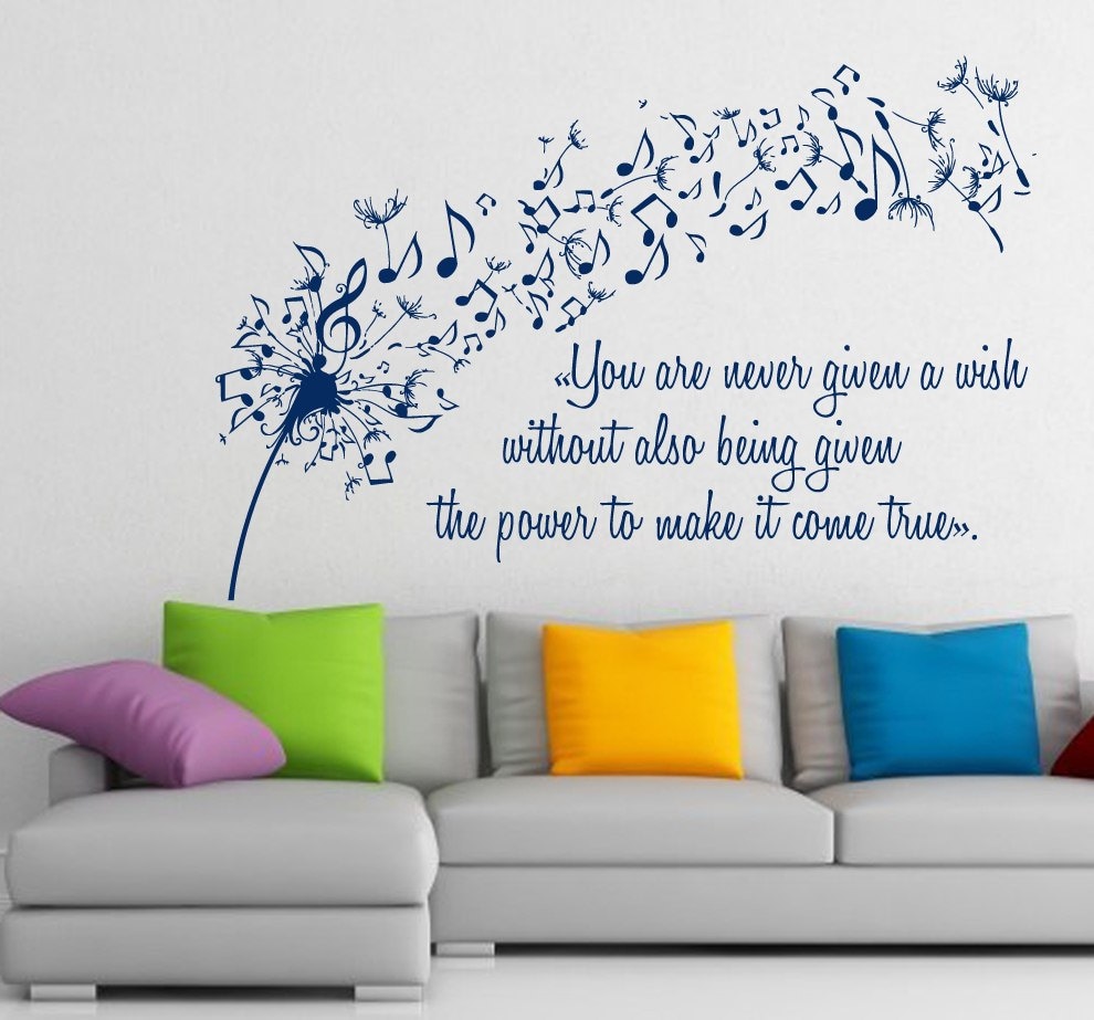 FREE SHIPPING Dandelion Wall Decals Music Quote Musical Notes Music Note Art Mural Home Vinyl Decal Sticker Living Room Interior Decor m414