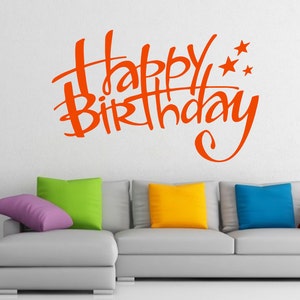 FREE SHIPPING Wall Decals Happy Birthday Lettering Stars Interior Design Art Mural Home Vinyl Decal Sticker Kid Nursery Baby Room Decor m206