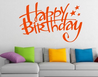 FREE SHIPPING Wall Decals Happy Birthday Lettering Stars Interior Design Art Mural Home Vinyl Decal Sticker Kid Nursery Baby Room Decor m206