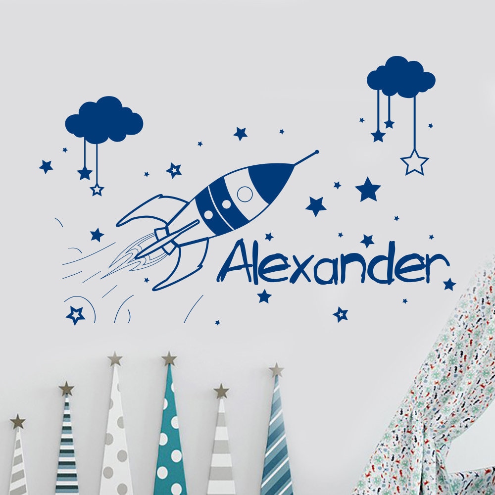 Name Wall Decal,rocket Decal, Space Nursery Decor, Nursery Decor Boy ...