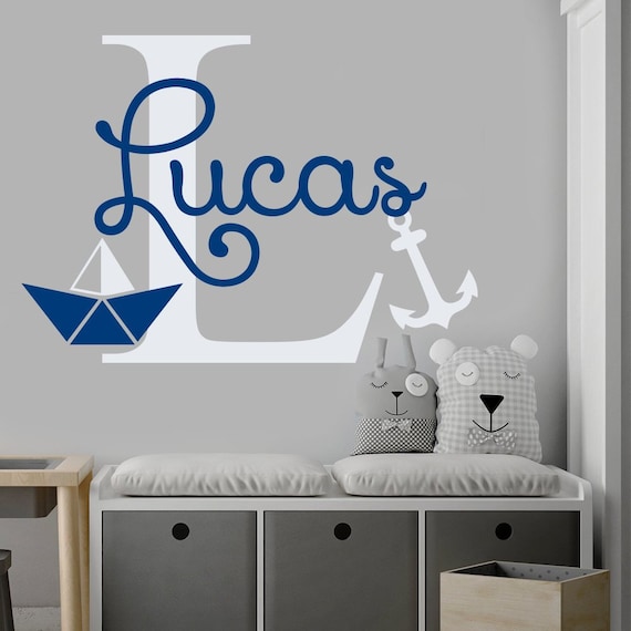 Boys Name Wall Decal Anchor Decal Monogram Name Sticker Nautical Nursery Sticker Custom Name Vinyl Ship Decal Nursery Decor Boy  (MA72)