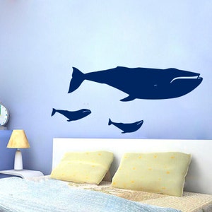 FREE SHIPPING Wall Decals Animals Sea Fish Whale with Babies Vinyl Decal Bathroom Interior Design Sticker Kids Nursery Baby Room Decor m8