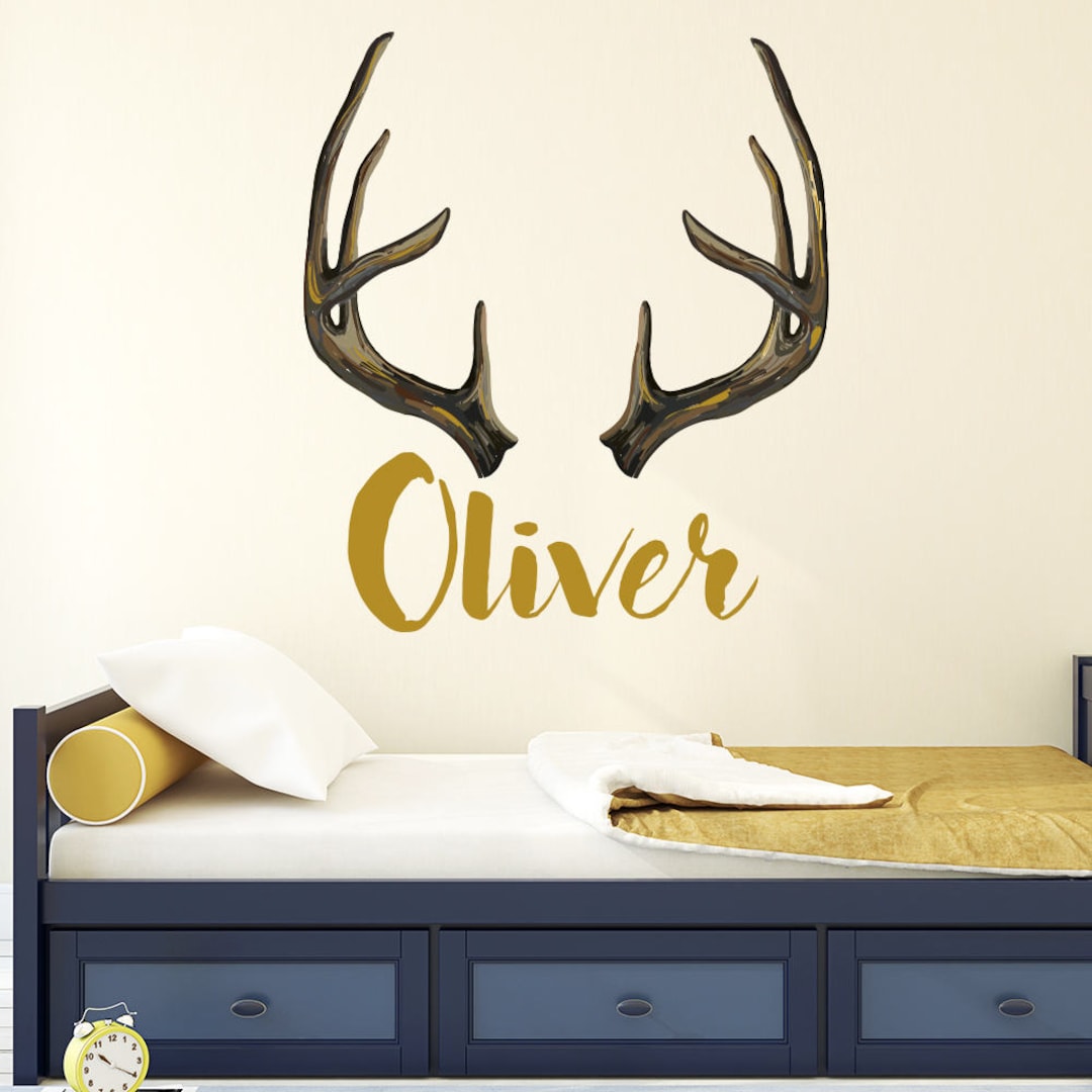 Personalized Hunting Wall Decal Rustic Nursery Decor Antlers Deer Name