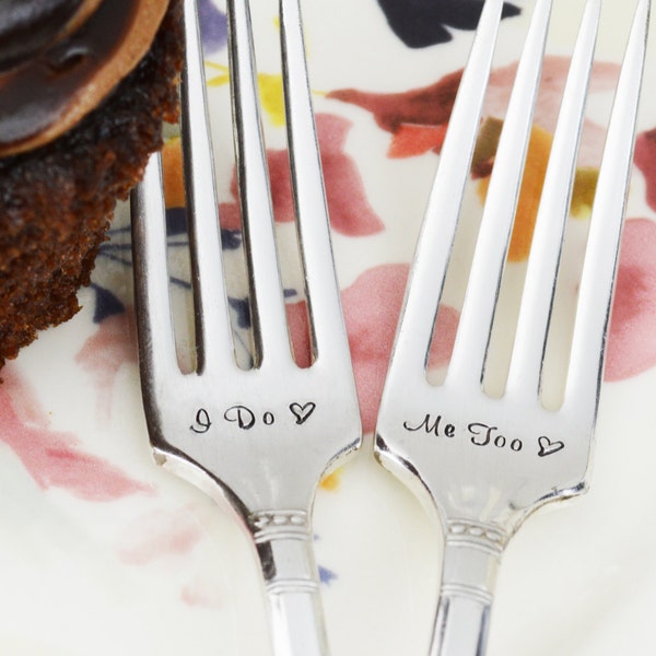 I Do Me Too Hand Stamped Forks with Custom Date • Stamped Silverware • Gift Idea for Bridal Shower