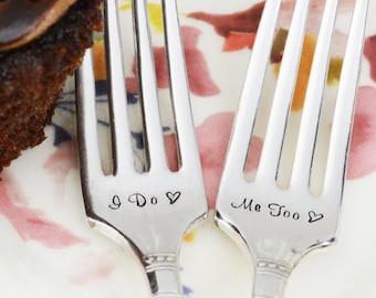 Hand Stamped Vintage Forks: I Do Me Too, Custom Date