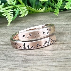 Hand Stamped Mountain and Stars Ring: Nature Jewelry