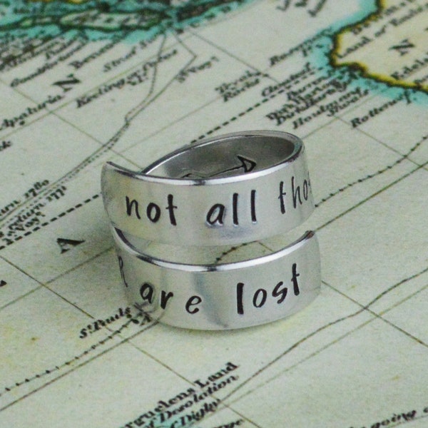 Not All Those Who Wander Are Lost Wrap Ring • Handstamped Jewelry • Handstamped Ring