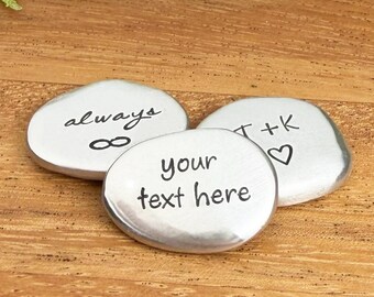Custom Pewter Worry Stone : Hand Stamped Pocket Token