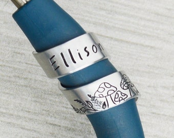 Custom Stethoscope ID Tag: Hand Stamped Name Charm, Mushroom Design