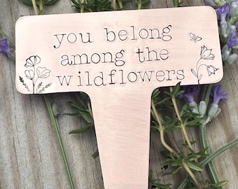 Hand Stamped Copper Garden Marker: Wildflower Plant Stake