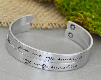 Hand Stamped &#39;You Are My Sunshine&#39; Bangle Set - Mother Daughter Gift