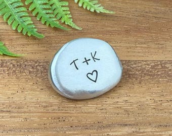 Custom Pewter Worry Stone : Hand Stamped Pocket Token