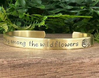 Hand Stamped Wildflower Cuff Bracelet: Aluminum, Brass, or Copper