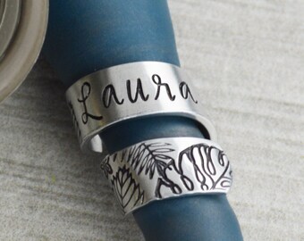Custom Stethoscope ID Tag: Hand Stamped Hawaiian Foliage Name Charm