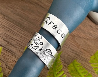 Custom Stethoscope ID Tag: Hand Stamped Floral Name Charm