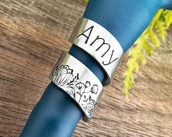 Custom Stethoscope ID Tag: Hand Stamped Floral Name Charm