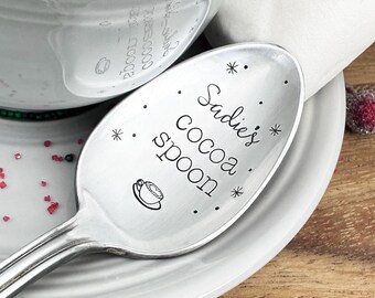 Cucchiaio per cioccolata calda personalizzato: regalo di cacao con timbro vintage