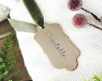 Personalized Stocking Tag: Custom Hand Stamped Brass or Copper Name Tag or Gift Tag