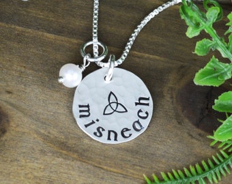 Misneach Courage Necklace: Hand Stamped Sterling Silver Celtic Jewelry