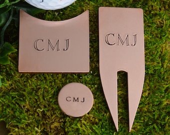 Personalized Golf Ball Marker & Divot Tool Set: Hand Stamped Golf Gift