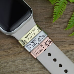 Hand Stamped Smart Watch Band Charm: Personalized Hiking Travel Tag