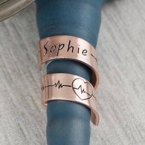 Custom Stethoscope ID Tag: Hand Stamped Heartbeat Name Charm