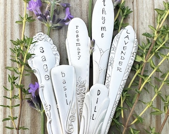 Hand Stamped Vintage Silverplate Garden Marker: Herb & Veggie Plant Label