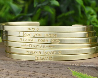 Personalized Skinny Cuff Bracelet: Hand Stamped Mantra Bangle