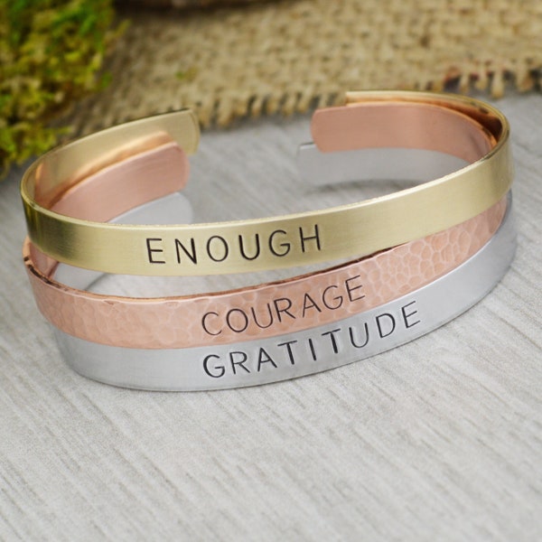 Word of the Year Custom Stacking Bracelet • Mantra Jewelry • Copper Anniversary • Personalized Inspirational Cuff • Minimalist Bangle