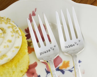 Hand Stamped Silverware Forks • Yours & Mine, Wedding Gift
