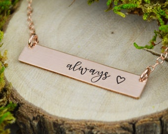 Hand Stamped 'Always' Bar Necklace: Sterling Silver, Rose Gold, Gold