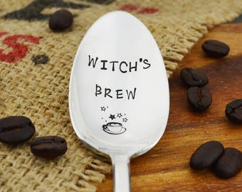 Witch's Brew Hand Stamped Coffee Spoon • Stamped Silverware • Gift Idea for Coffee Lover