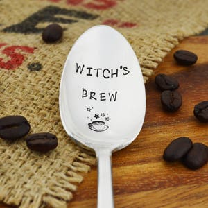 Witch's Brew Hand Stamped Coffee Spoon Stamped Silverware Gift Idea for Coffee Lover image 1