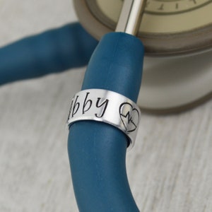 Custom Stethoscope ID Tag: Hand Stamped Heartbeat Name Charm