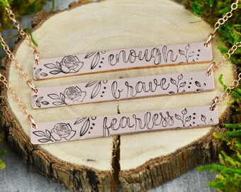 Personalized Floral Bar Necklace: Sterling Silver, Rose Gold, Gold