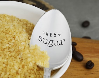 Colher de chá com carimbo manual: talheres vintage, presente "Hey Sugar"